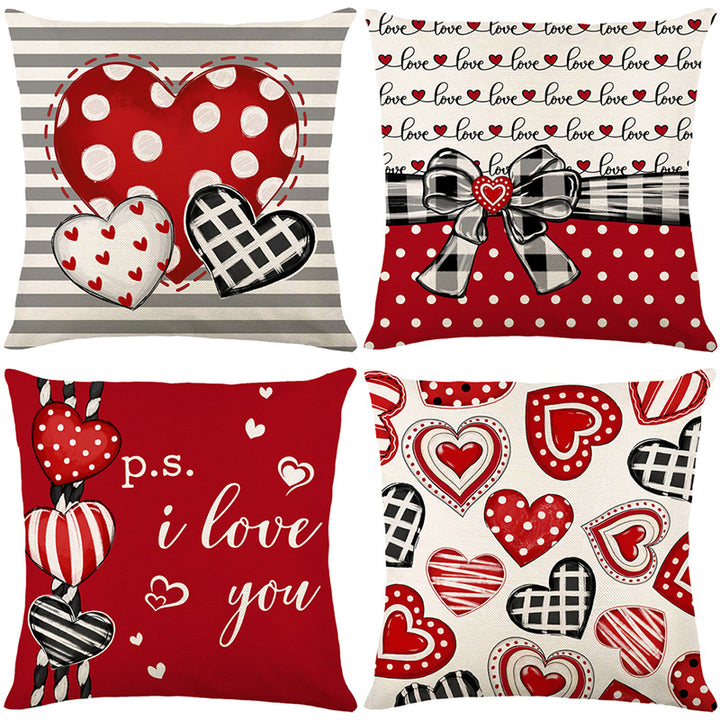 Decorative Cotton-Linen Blend Valentine's Day Polka Dot & Gingham Bow Throw Pillow Cover