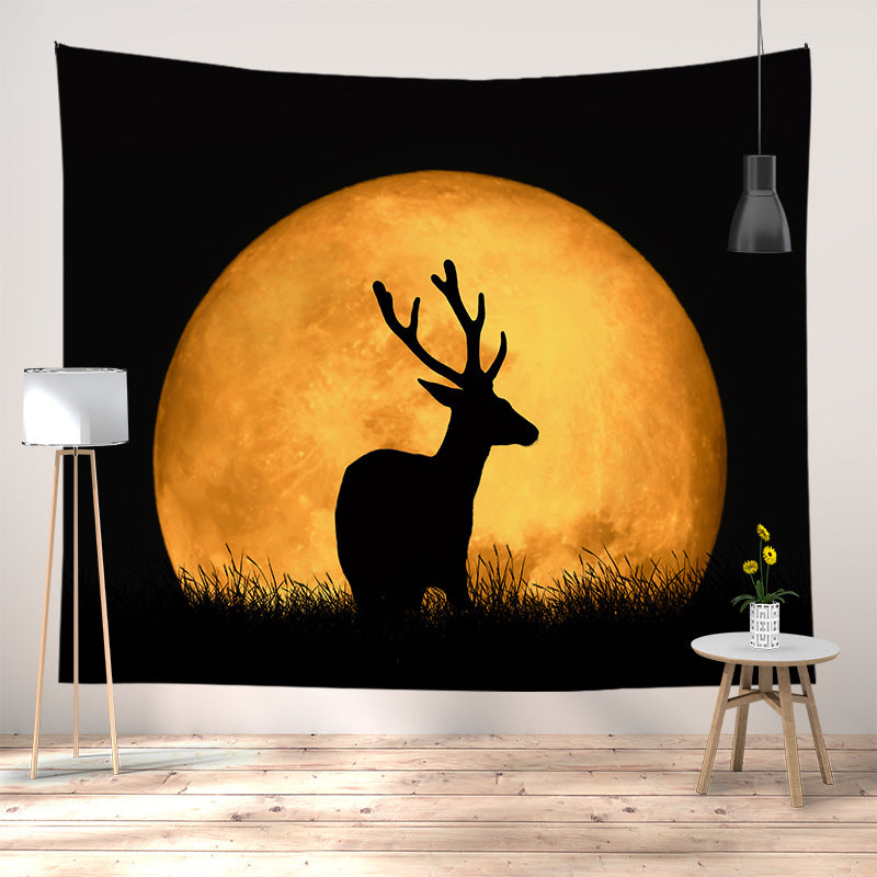 Meditation Yoga Sunset Tapestry Wall Hanging with Silhouette Print