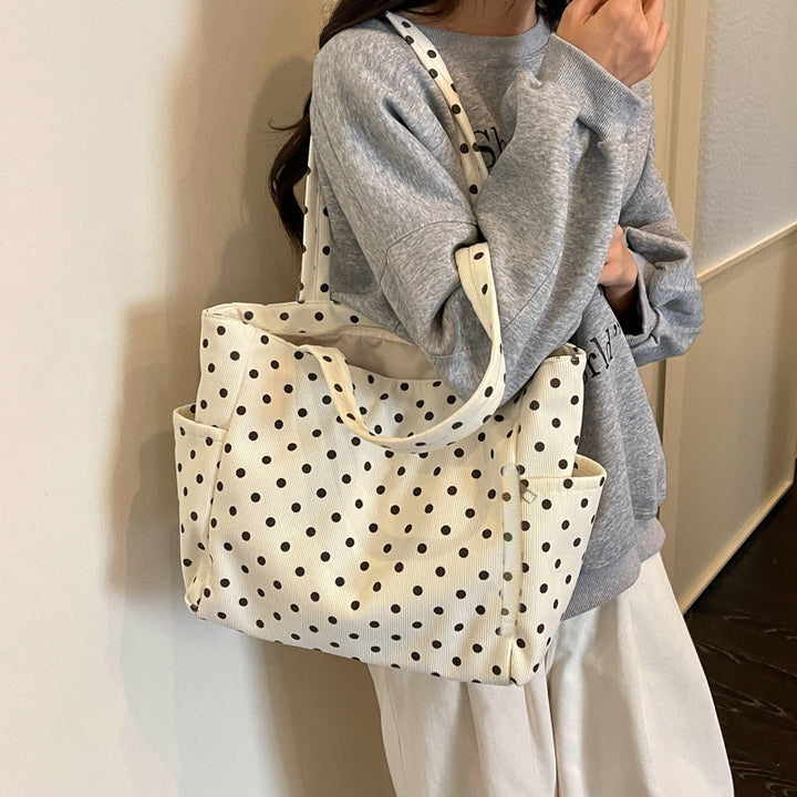 Spacious Polka Dot Canvas Tote Bag
