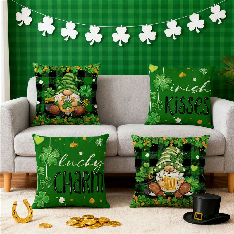 Shamrock Gnome Decorative Cotton-Linen Throw Pillow Covers Pack