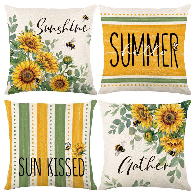 Decorative Seasonal Hello Summer Cotton-Linen Throw Pillow Cover