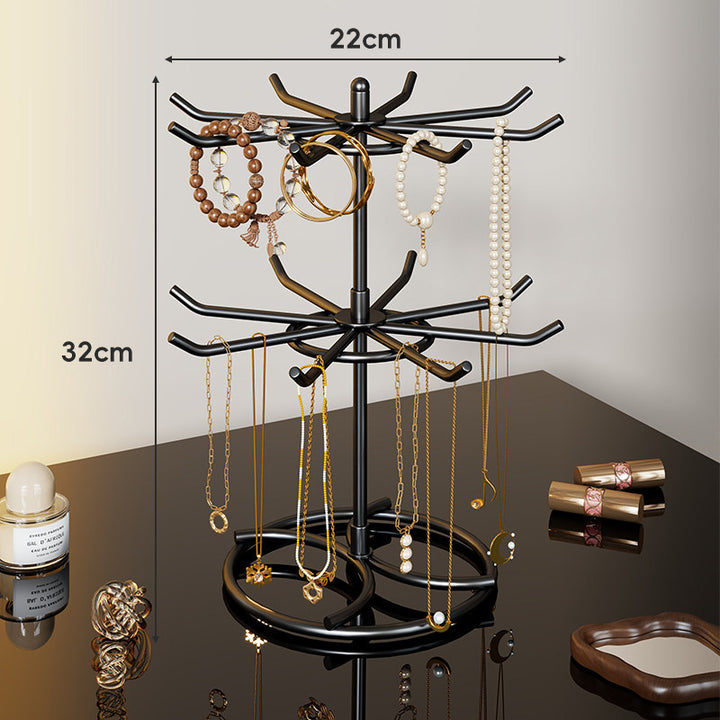 Tiered Rotating Jewelry Tree Organizer with Multi-Arm Hooks and Ring Tray