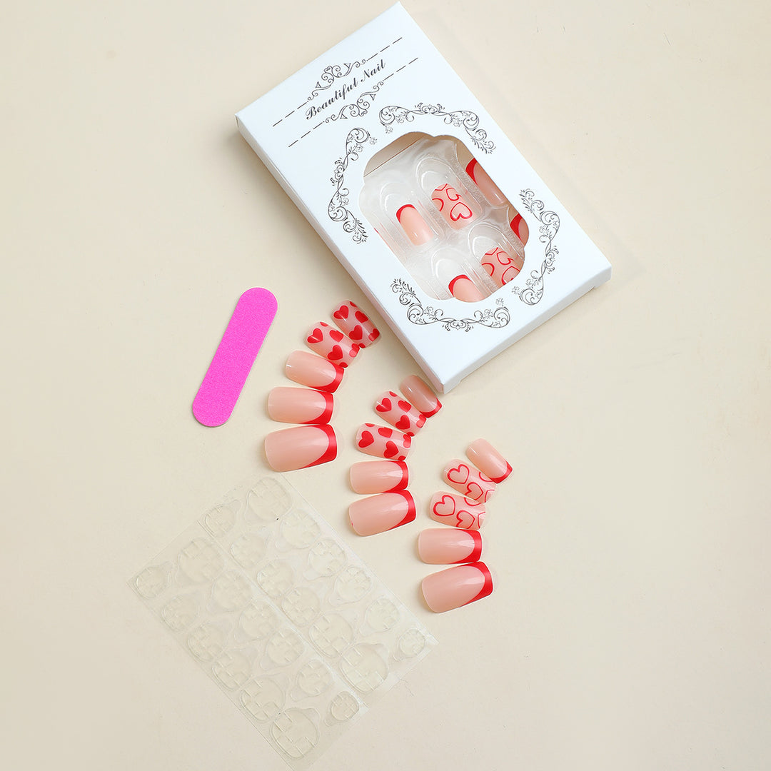 Creative Heart-Themed Press-On Nail Design Stornfield