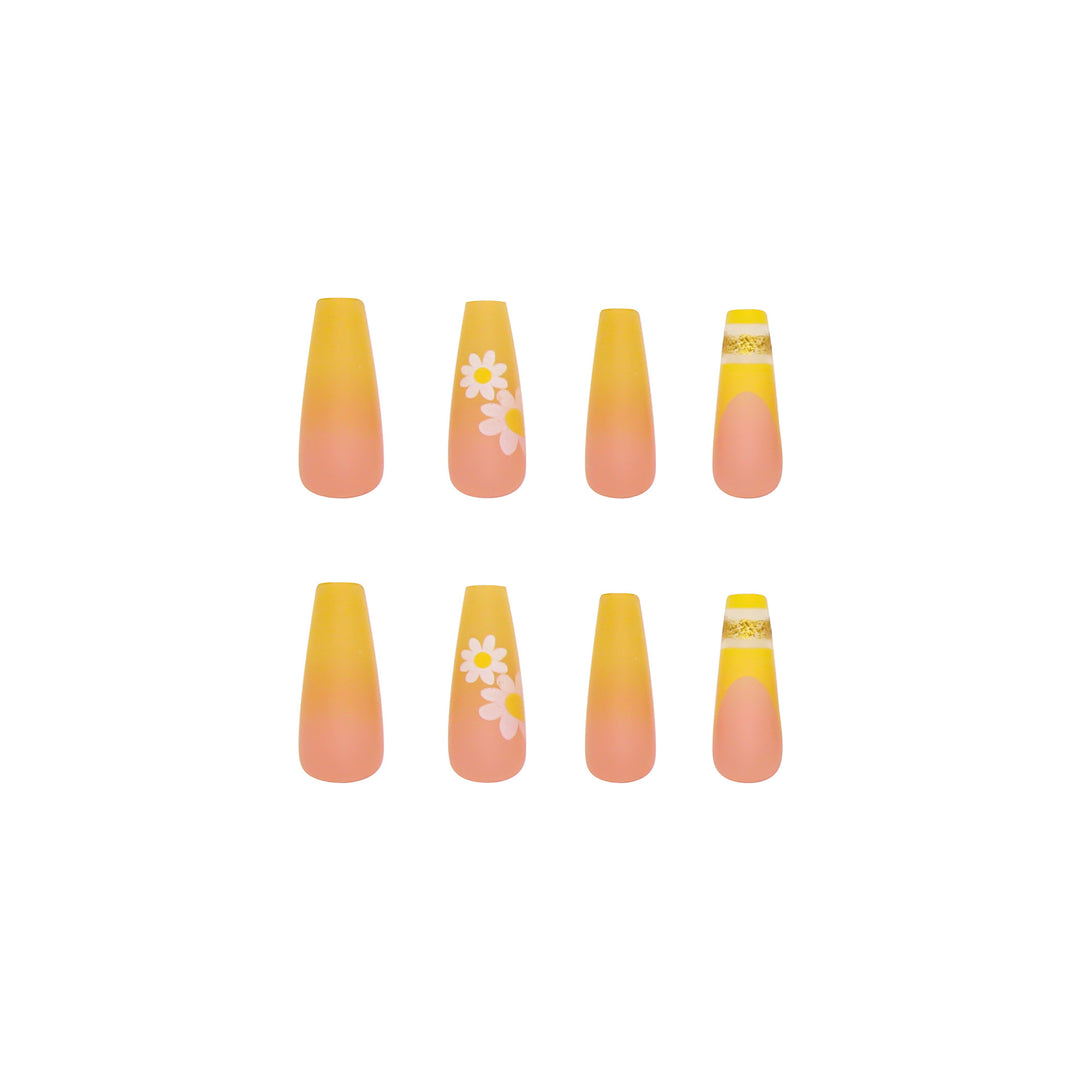 Artificial nail set with colorful sunflower designs and glittering accents Stornfield