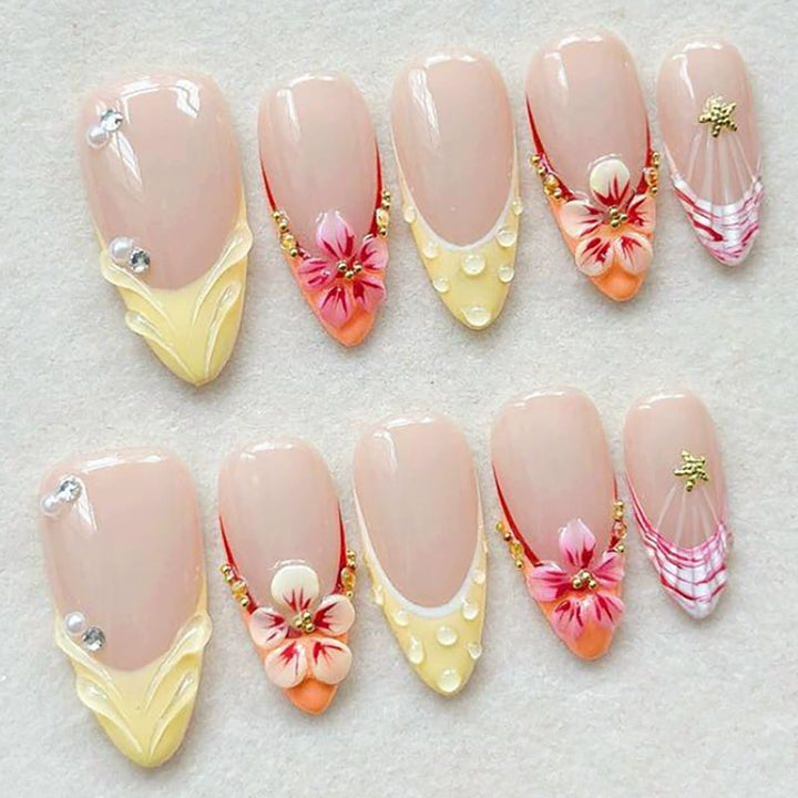 Decorative Floral Accent Press-On Nails