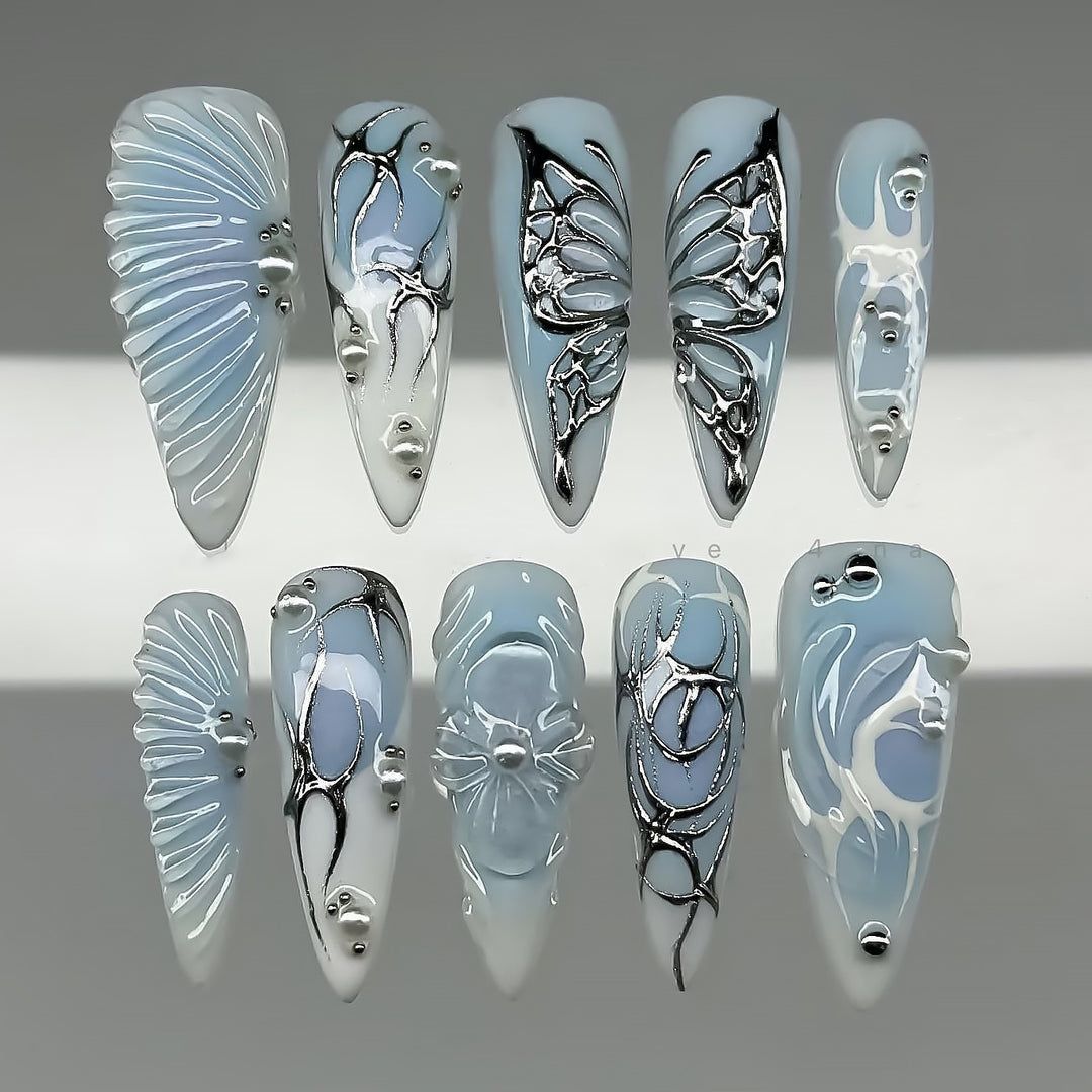 Decorative Press-On Nail Art Set with Oceanic Designs Stornfield
