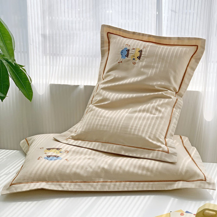Embroidered Cotton Sateen Pillowcase Set with Piped Edge