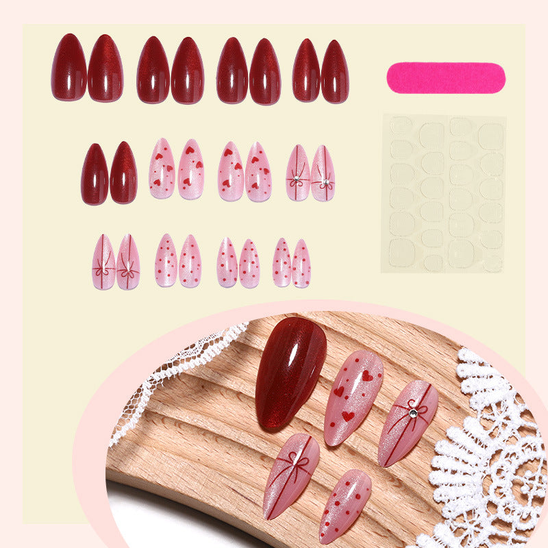 Decorative Press-On Nail Set with Heart and Bow Designs Stornfield