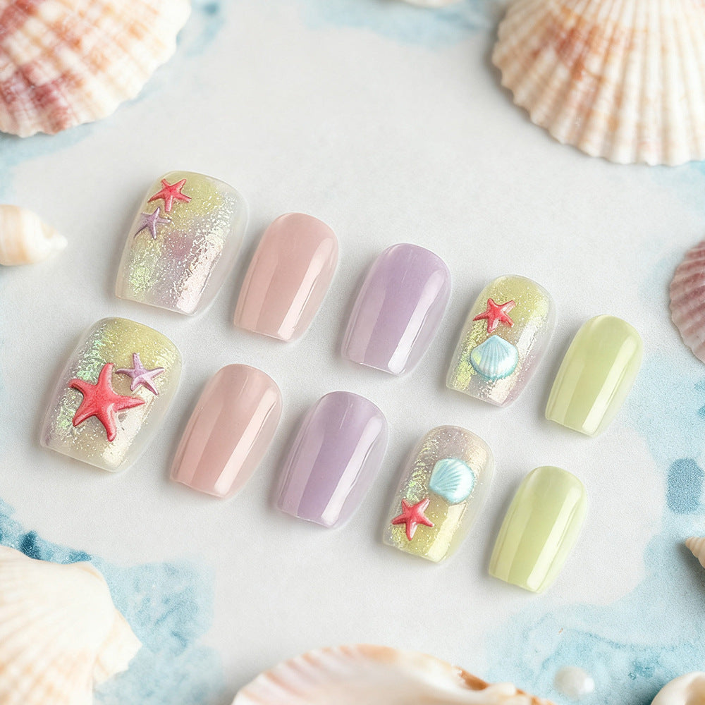 Artistic Beach-Inspired Press-On Nails Stornfield