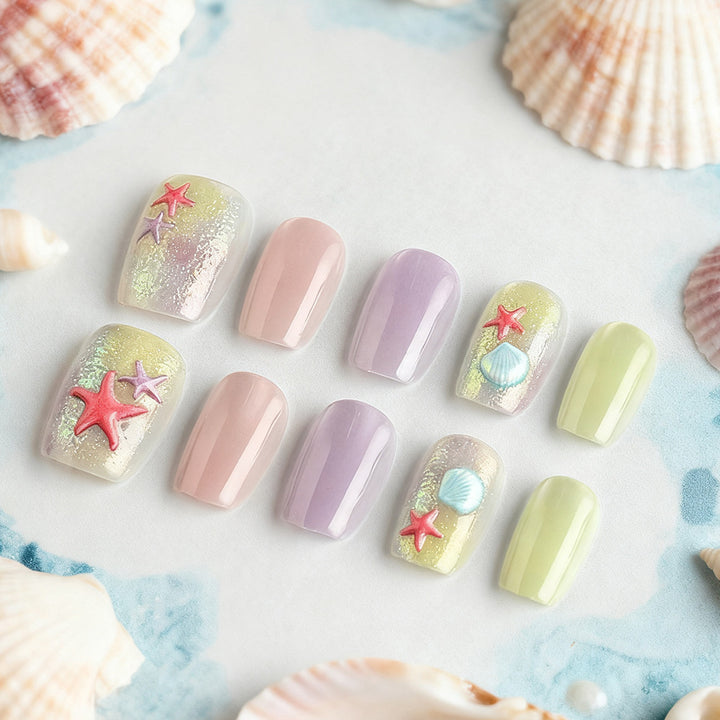 Artistic Beach-Inspired Press-On Nails Stornfield
