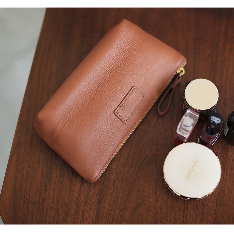 Textured Leather Zip Cosmetic Pouch Stornfield