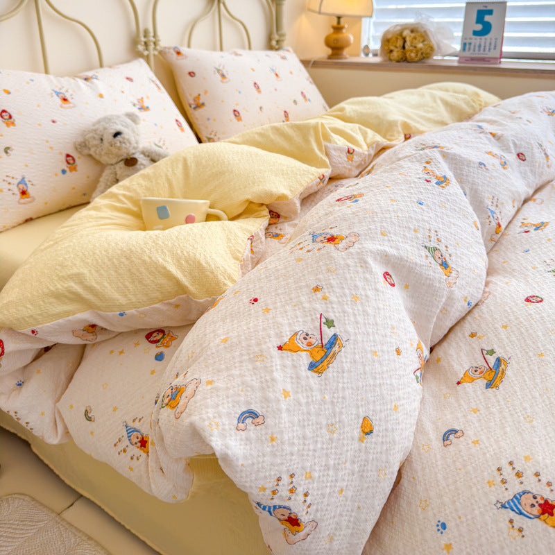 Children's Playful Cartoon Animal Print Bedding Set