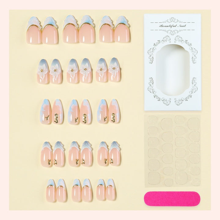 Artificial nail set with elegant flower and gold accents Stornfield