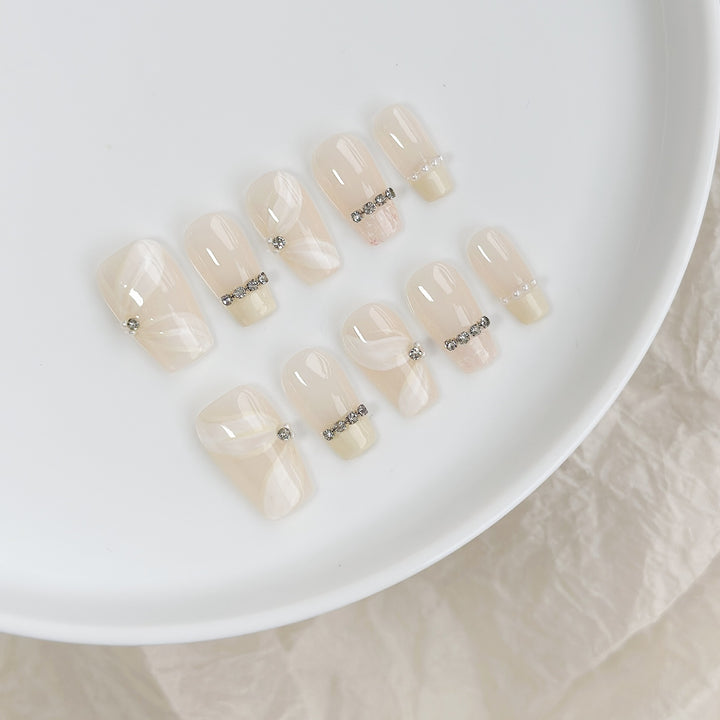 Decorative Press-On Nails with Elegant Gem Accents