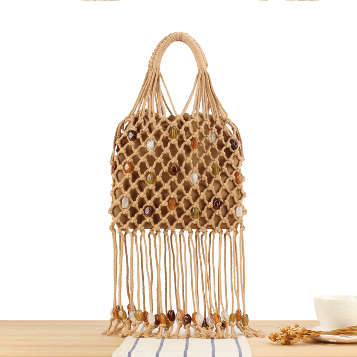 Macrame Tote Bag with Unique Bead Decoration Stornfield