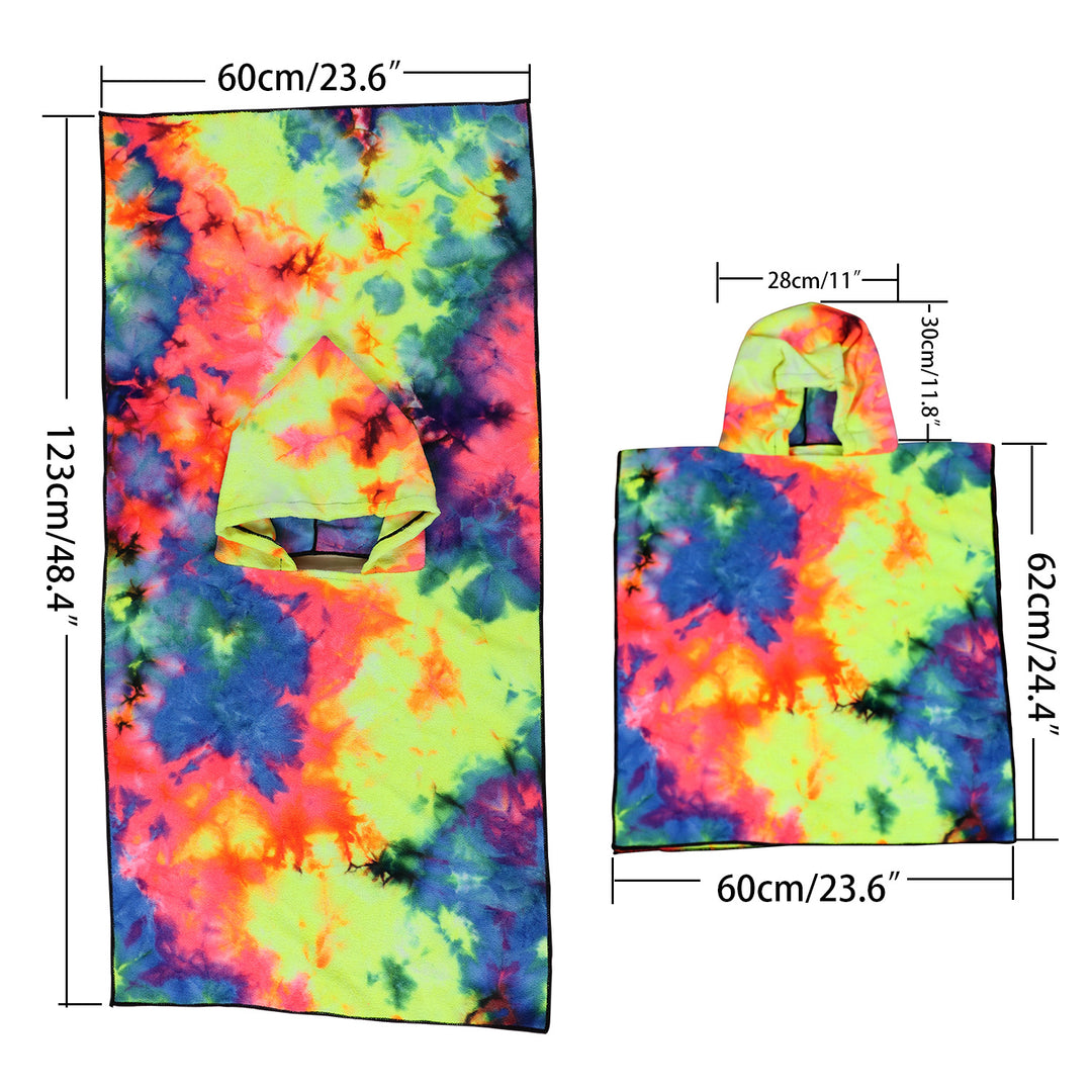 Women's Fleece Poncho with Hood and Colorful Tie-Dye Design Stornfield