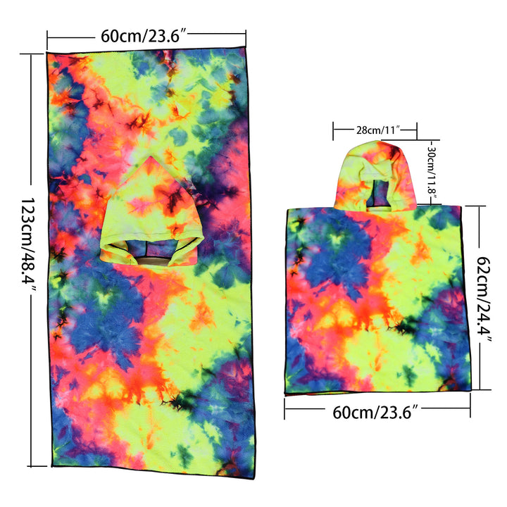 Women's Fleece Poncho with Hood and Colorful Tie-Dye Design Stornfield