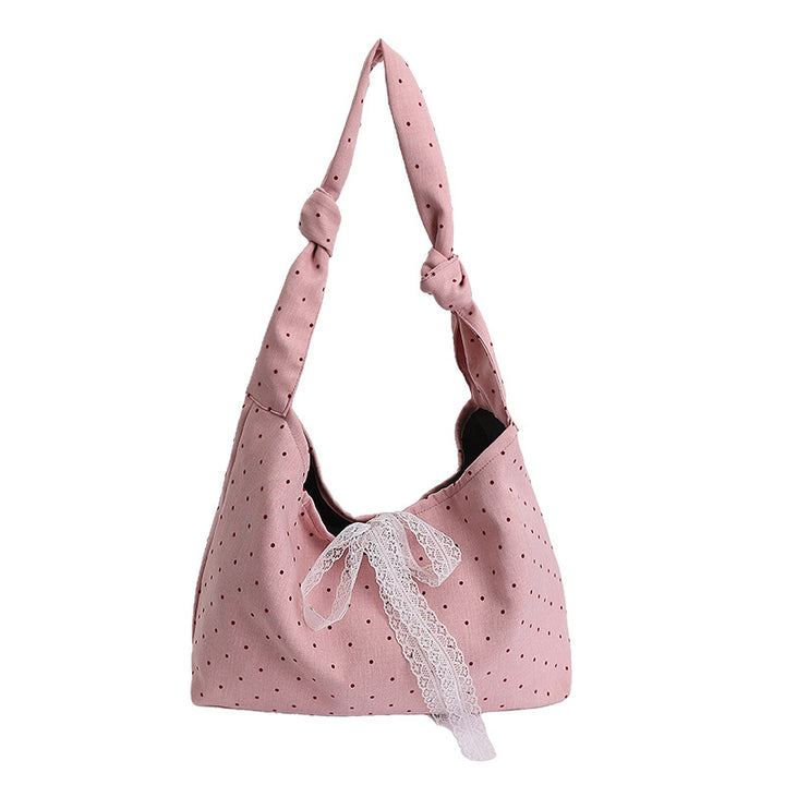 Polka Dot Canvas Hobo Bag