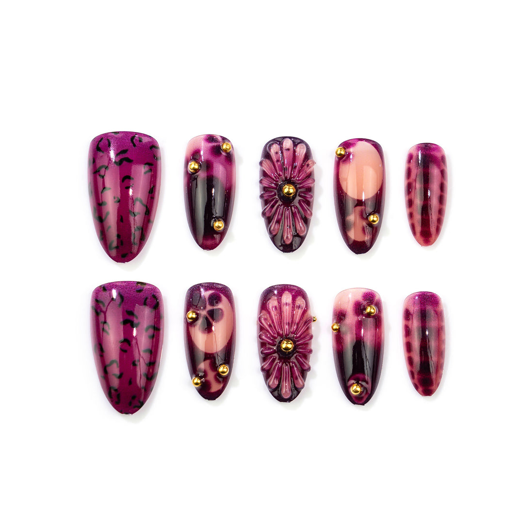 Decorative Press-On Nail Set with Artistic Design