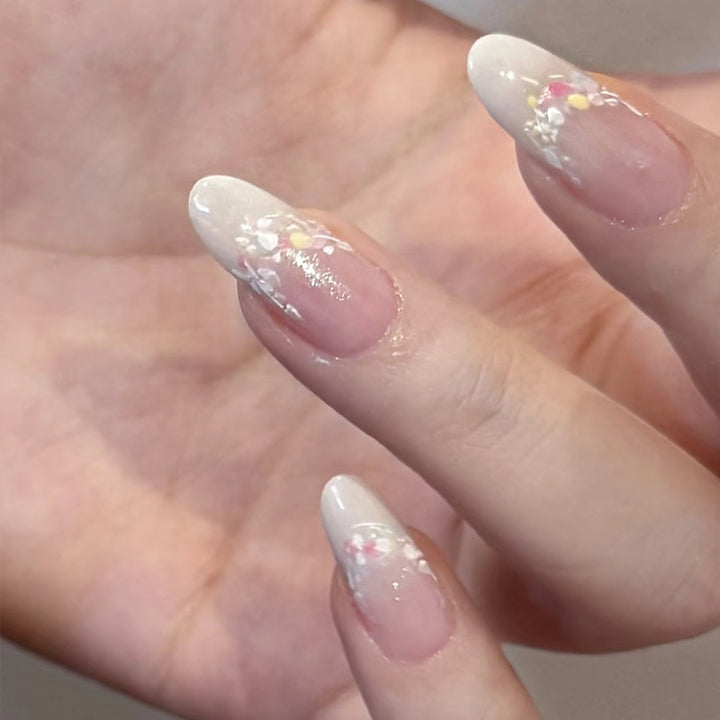 Elegant Floral French Tip Press-On Nails Stornfield