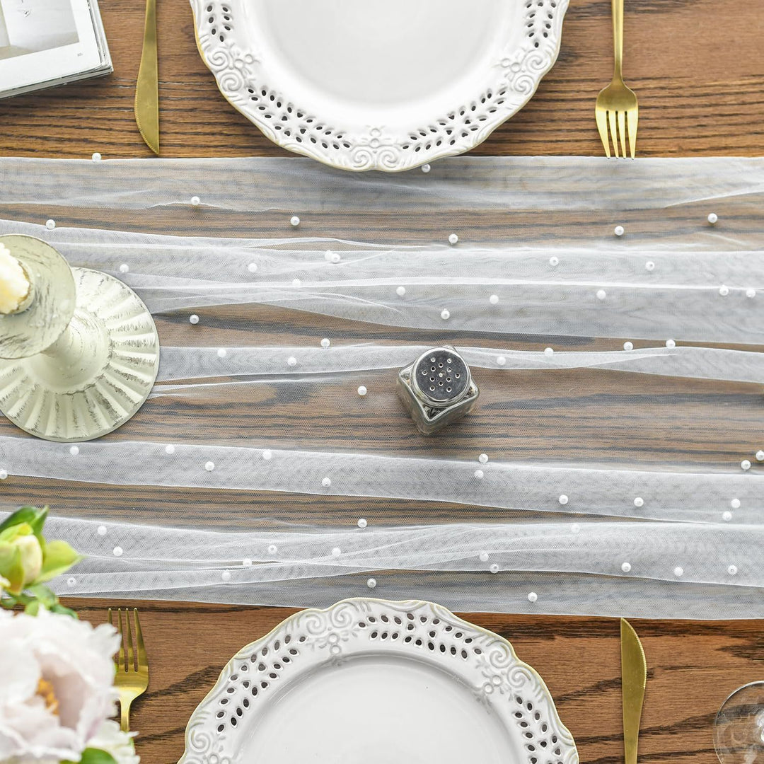 Elegant Table Runner with Pearl Detailing Stornfield