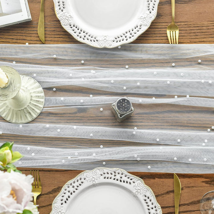 Elegant Table Runner with Pearl Detailing Stornfield