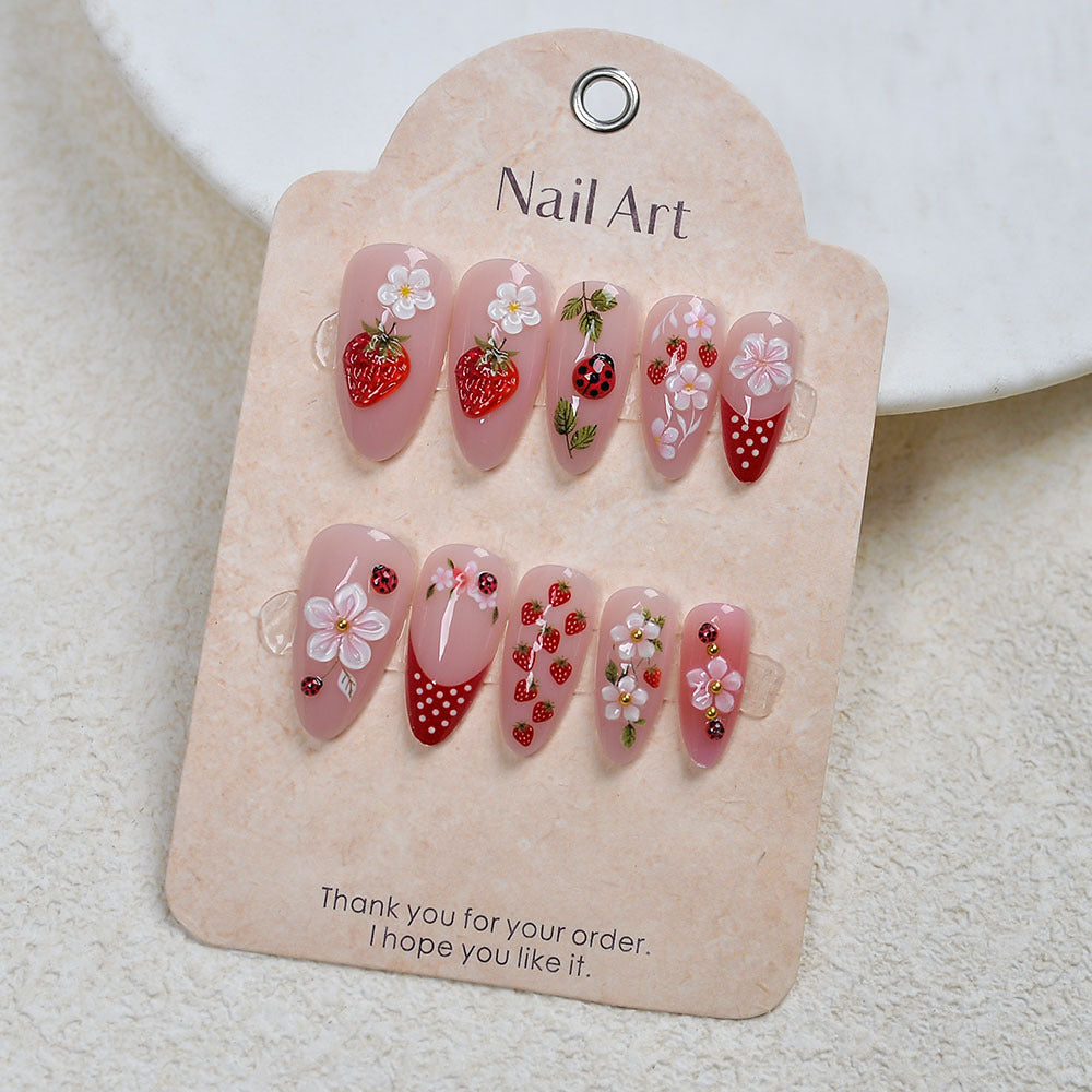 Whimsical Strawberry-Themed Press-On Nails Stornfield