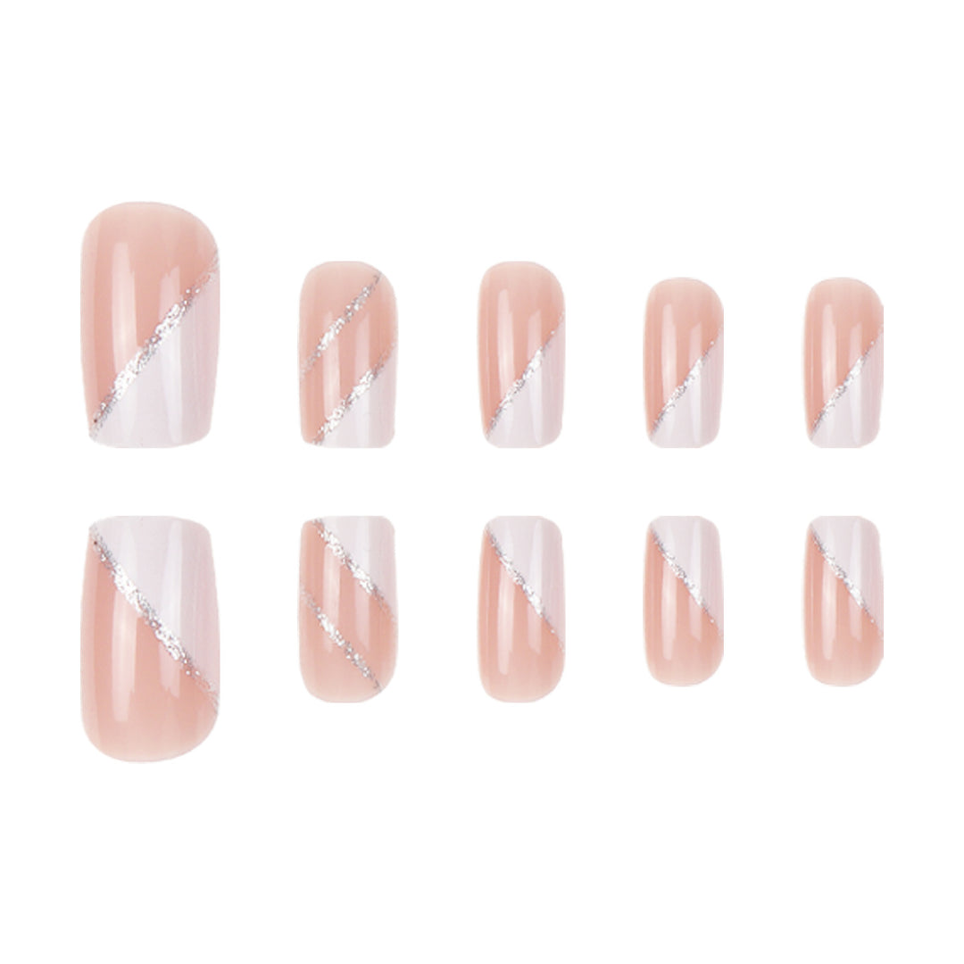 Elegant French Tip Stiletto Press-On Nails with Glitter Accents Stornfield