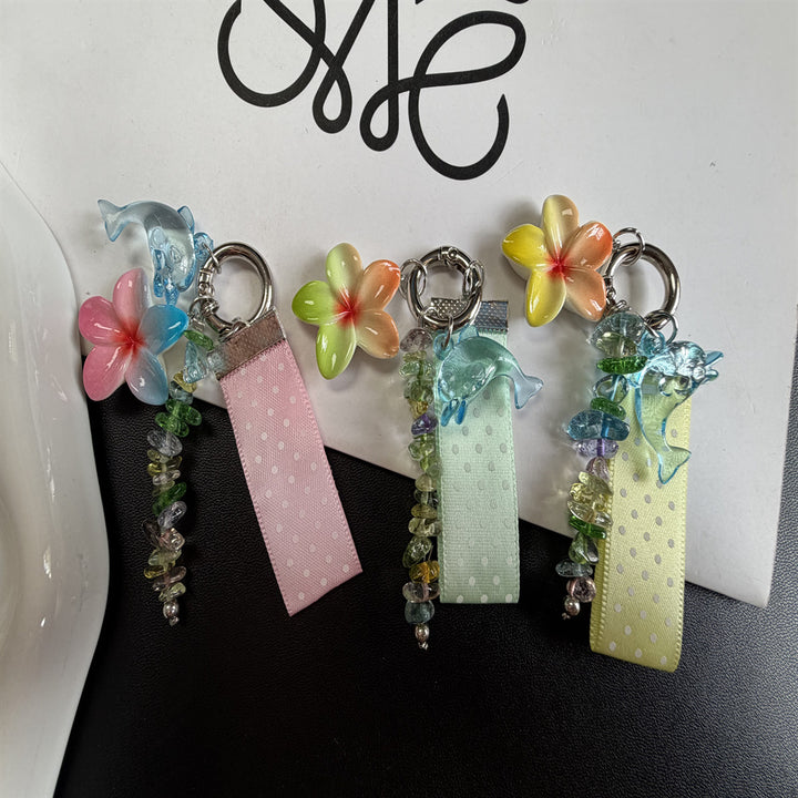 Whimsical Dolphin and Flower Charm Keychain Stornfield