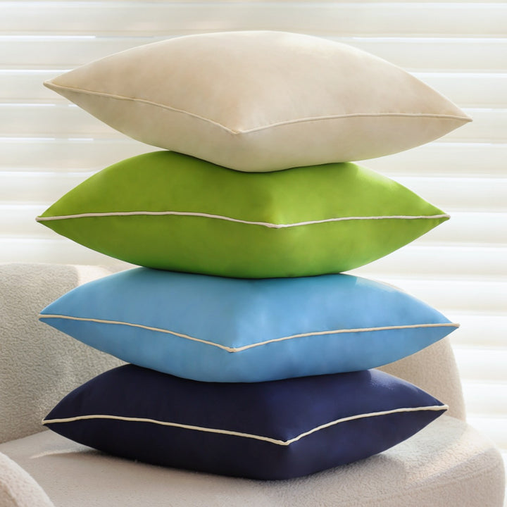 Square decorative pillow cover with contrasting piping and smooth microvelvet look Stornfield