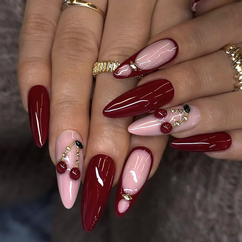 Artificial nail set with elegant red and pink design Stornfield