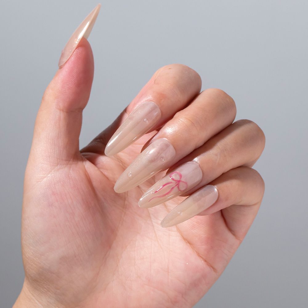 Elegant Stiletto Press-On Nail Set with Bow Accents Stornfield