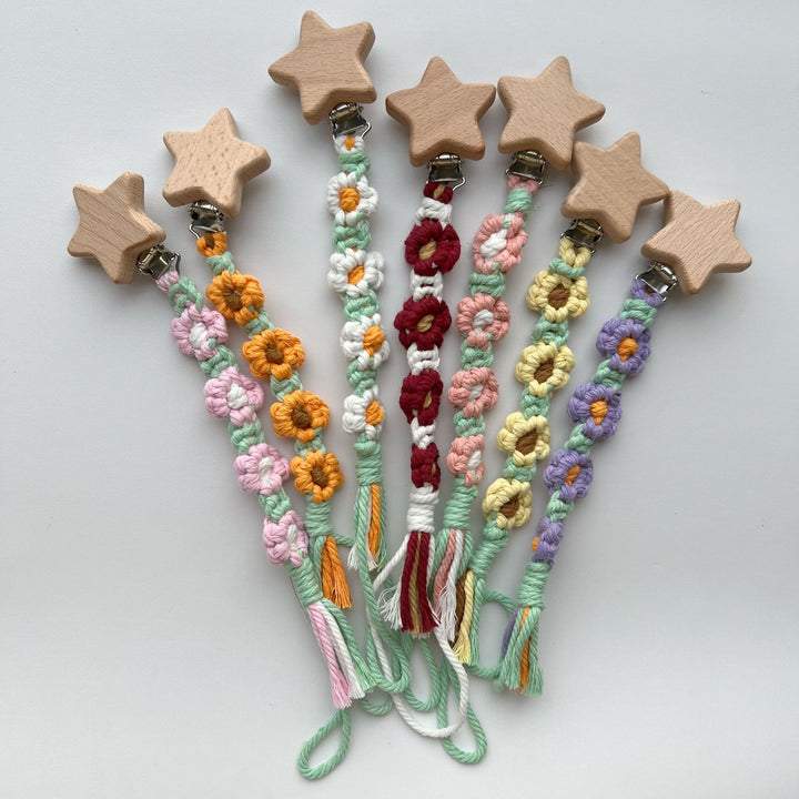 Macramé Stroller and Pacifier Lanyard with Wooden Star Clip