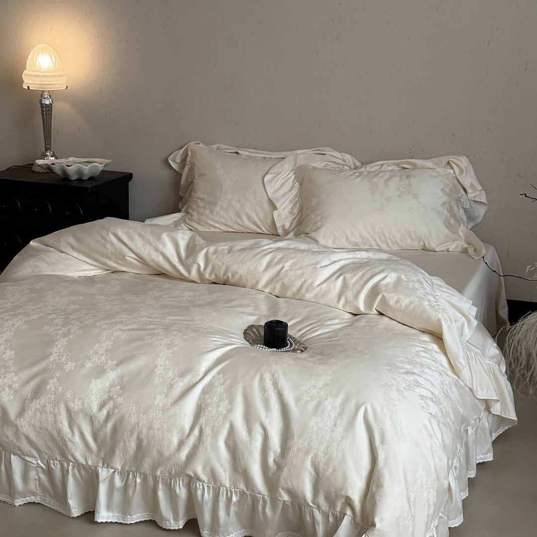 Luxury Ruffled Jacquard Satin Duvet Cover Set