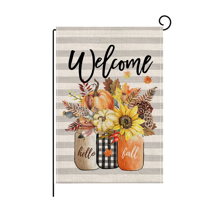 Decorative Burlap Garden Flag Welcome Pumpkin Polka Dot Yard Banner