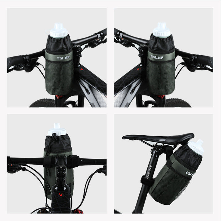insulated bike bottle holder with adjustable Velcro straps and mesh pocket Stornfield