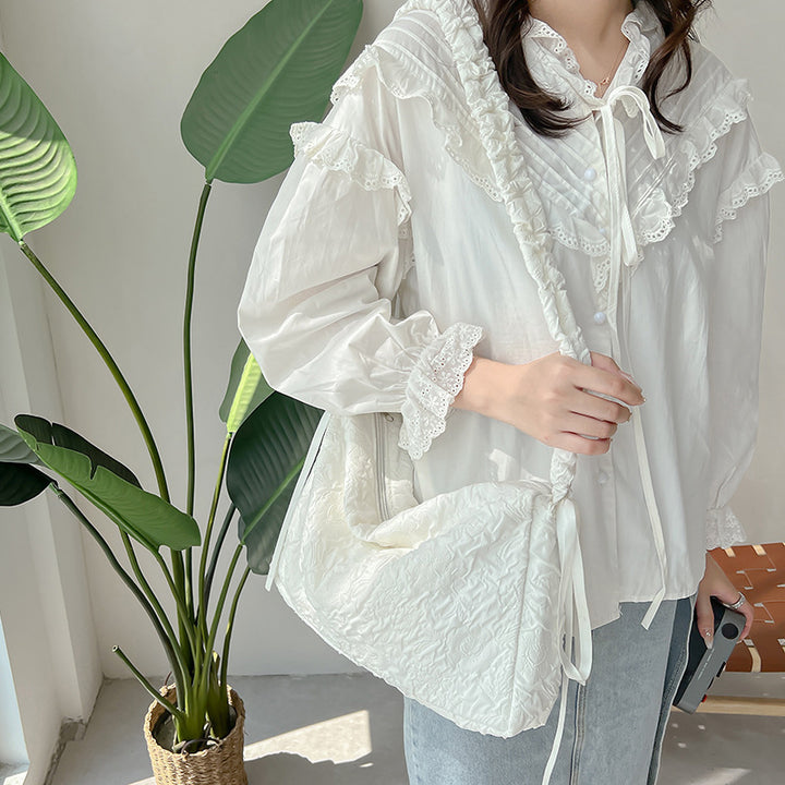 Crinkled Fabric Slouchy Shoulder Bag