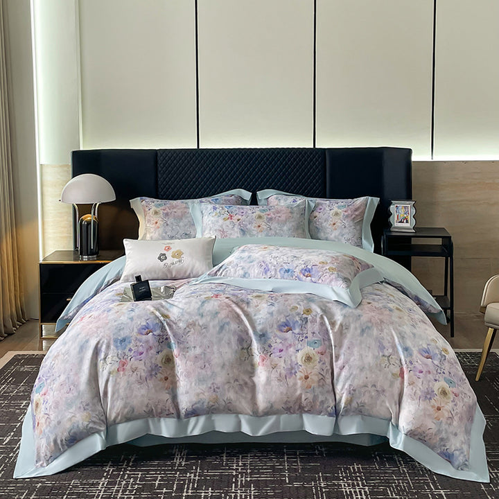 Luxury Floral Cotton Sateen Duvet Cover Set
