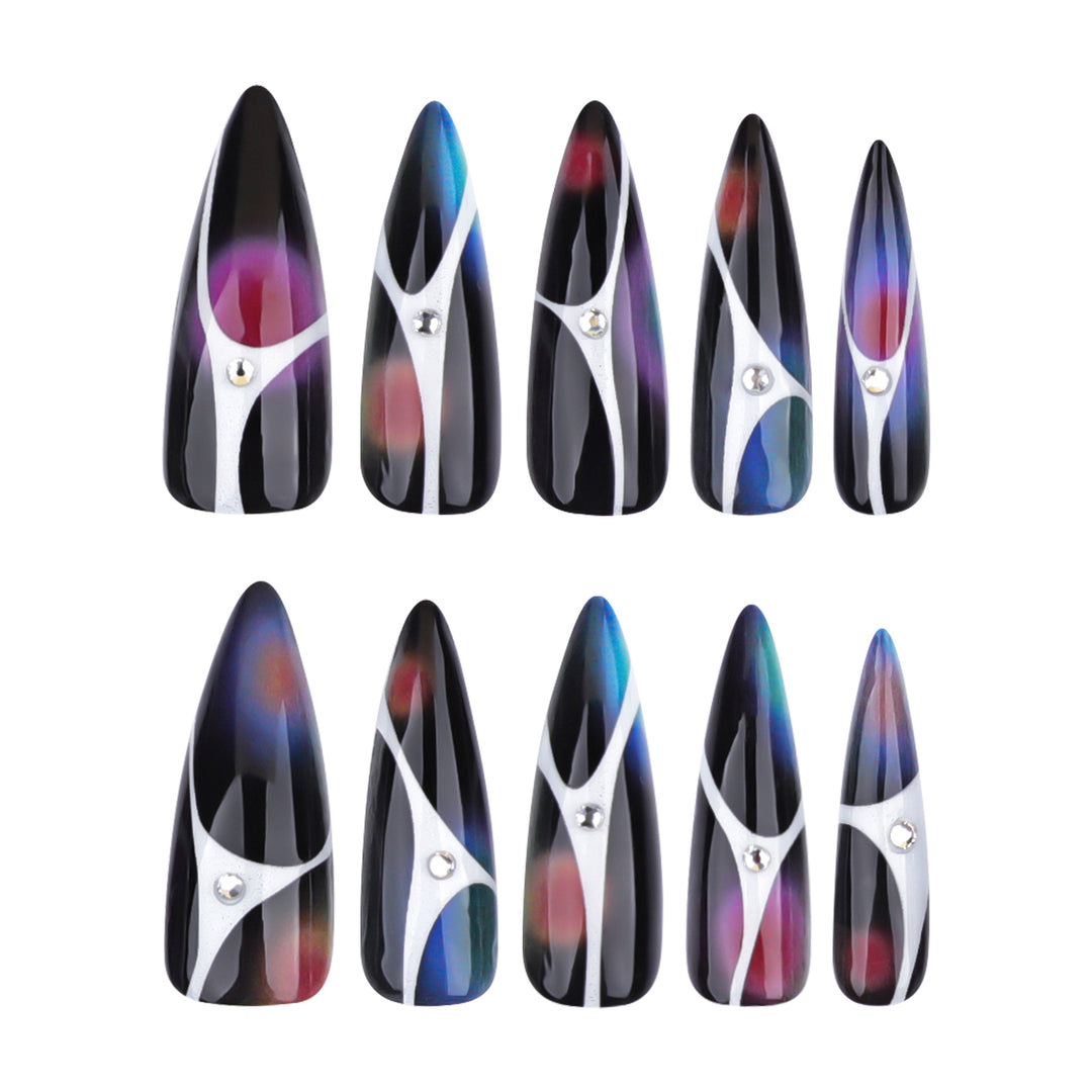 Artful stiletto nails with sparkling accents and geometric design Stornfield