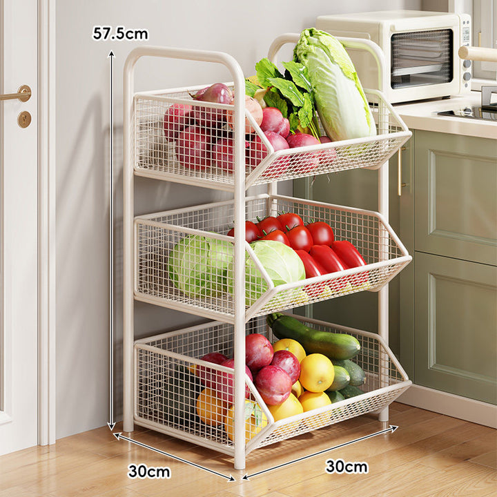 Three-Tier Rolling Mesh Produce and Pantry Storage Cart with Swivel Casters