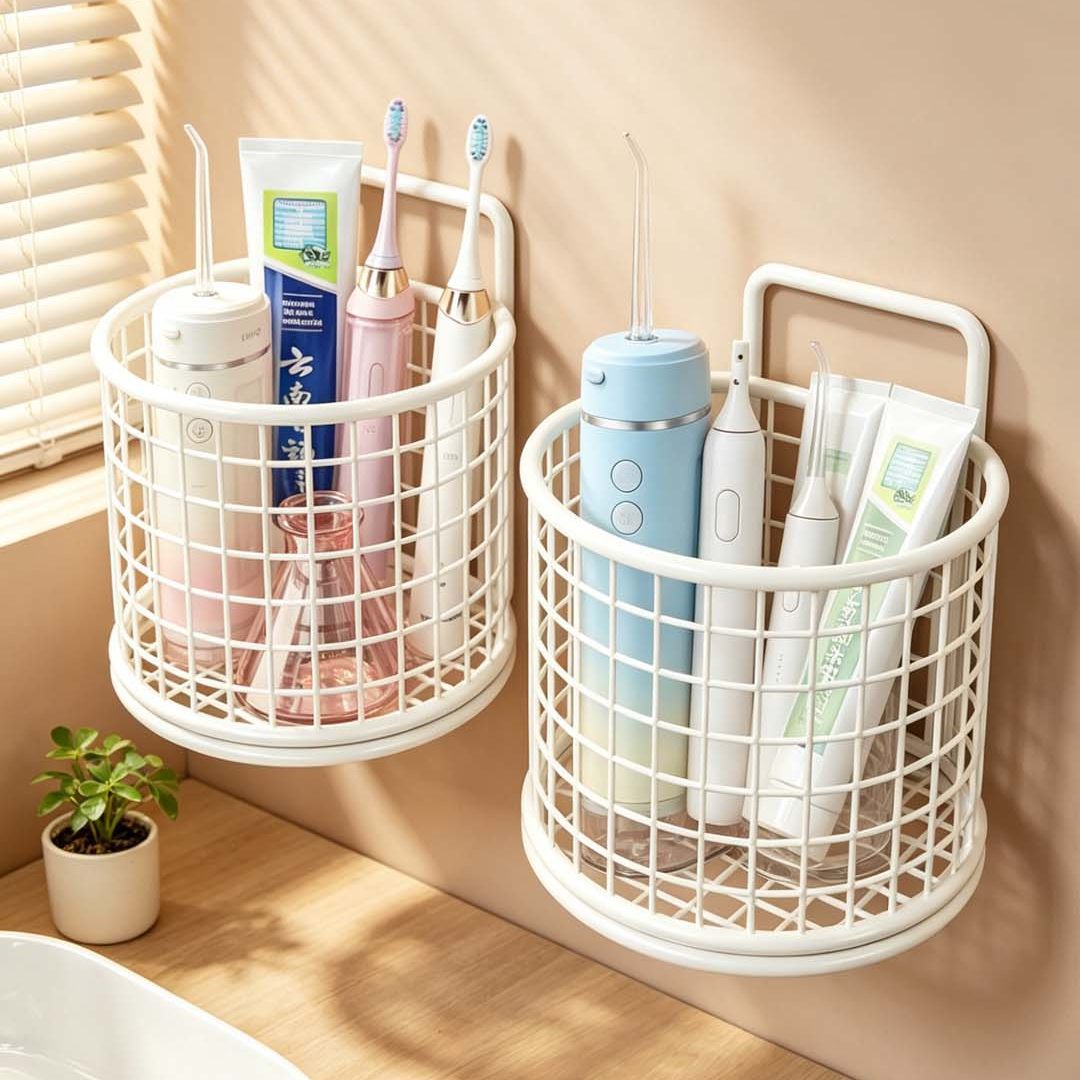 Wall-Mounted Triple Mesh Bathroom Organizer Basket for Brushes Combs and Sponges
