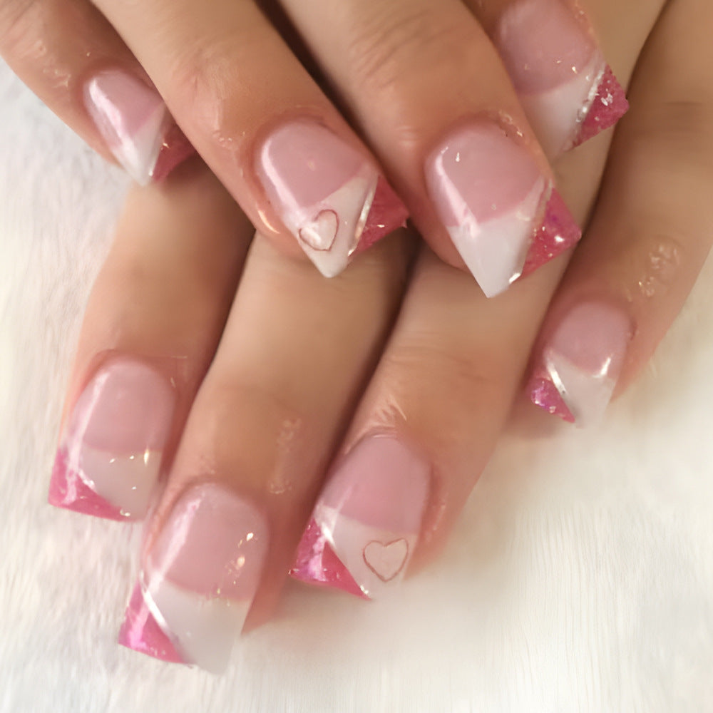 Elegant Heart-Embellished Press-On Nail Set Stornfield