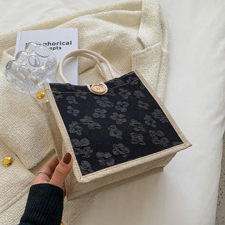 Floral Embellished Canvas Tote Bag