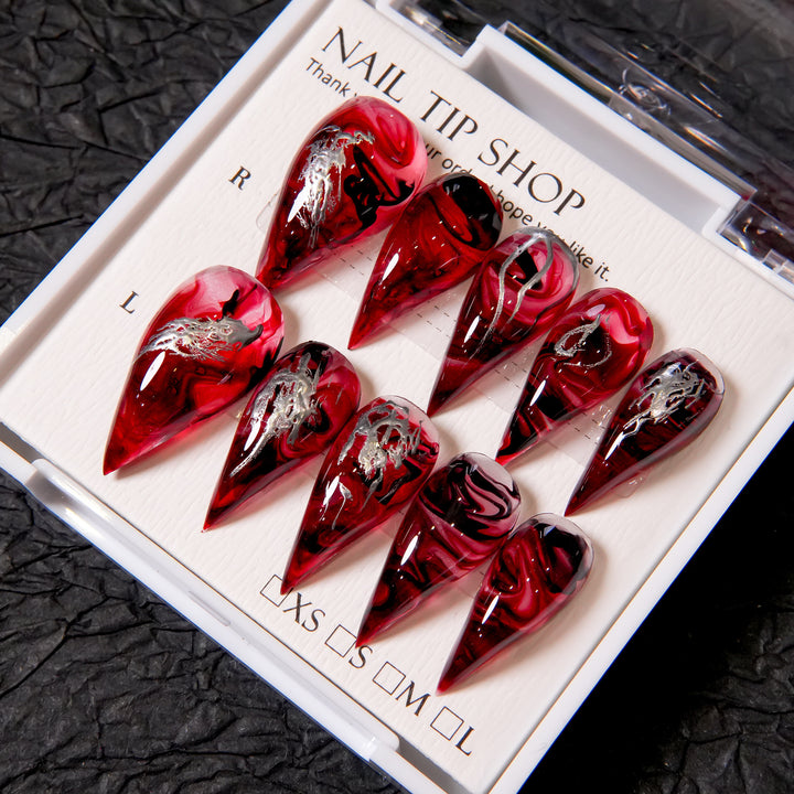 Stiletto Press-On Nail Set with Artistic Swirl Design