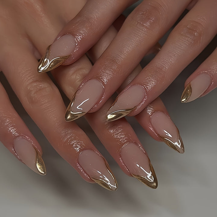 Elegant Stiletto Press-On Nails with Gold Accent Tips Stornfield
