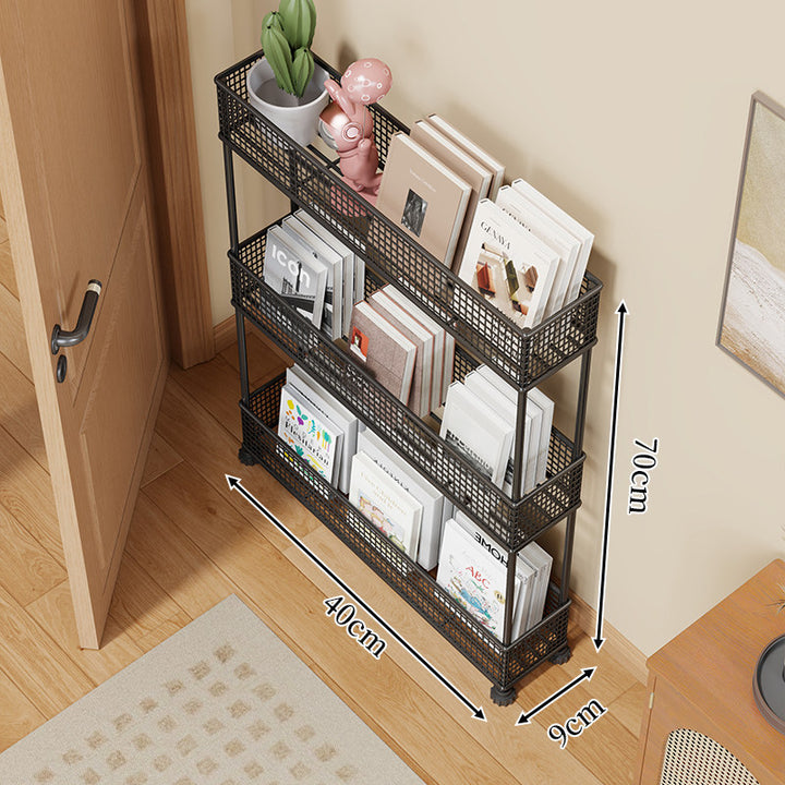 Slim Four-Tier Metal Mesh Narrow Bookshelf Organizer