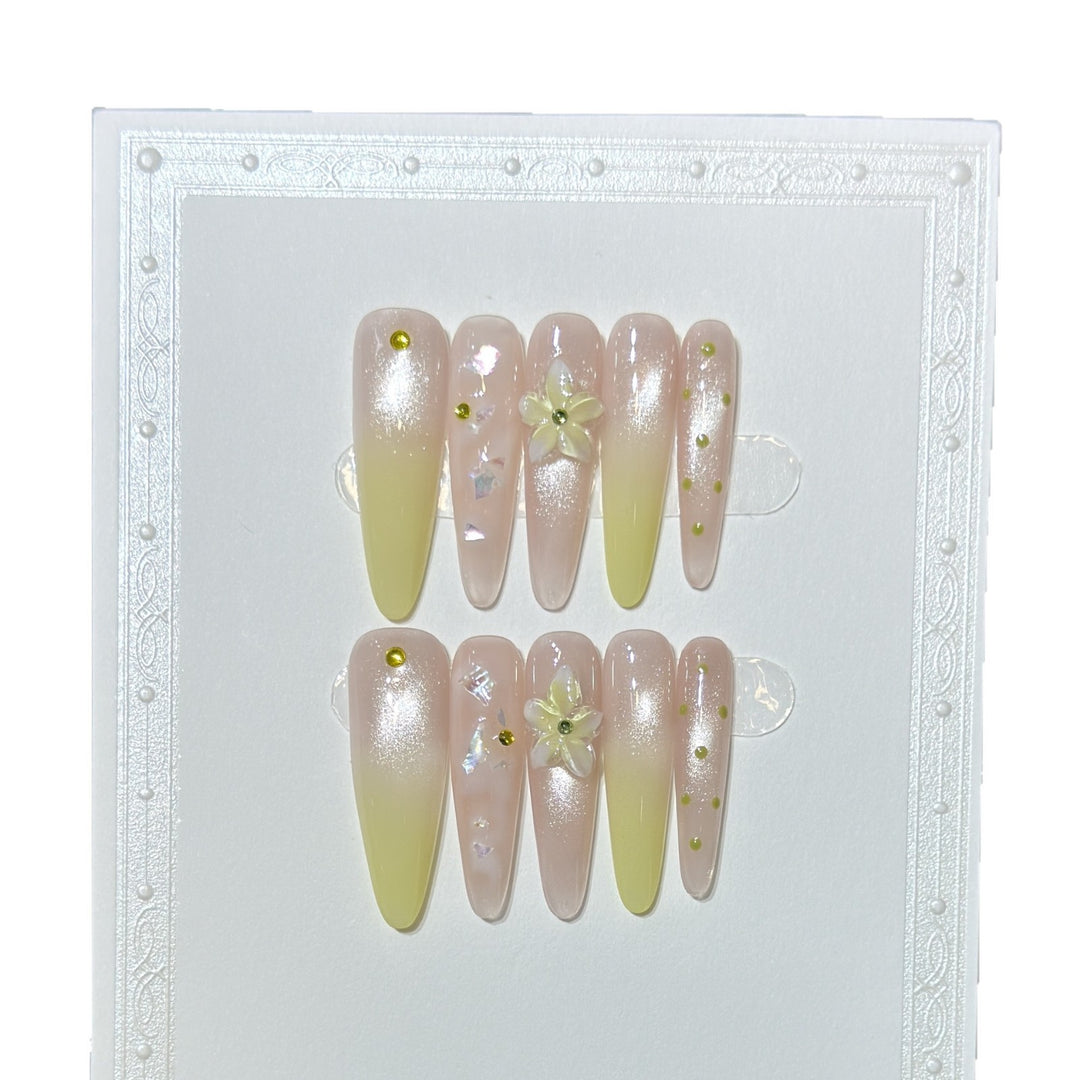 Elegant Long Stiletto Press-On Nail Art Set with Floral Accents Stornfield