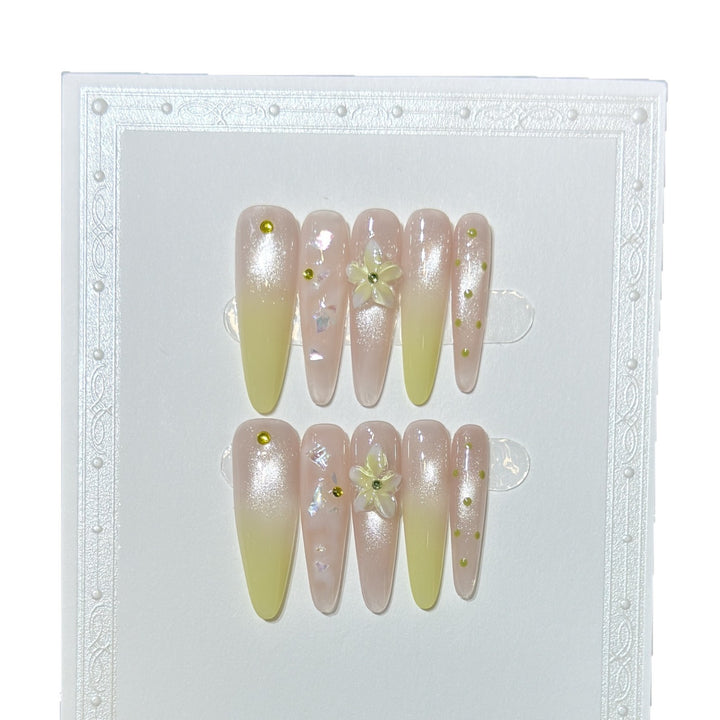 Elegant Long Stiletto Press-On Nail Art Set with Floral Accents Stornfield