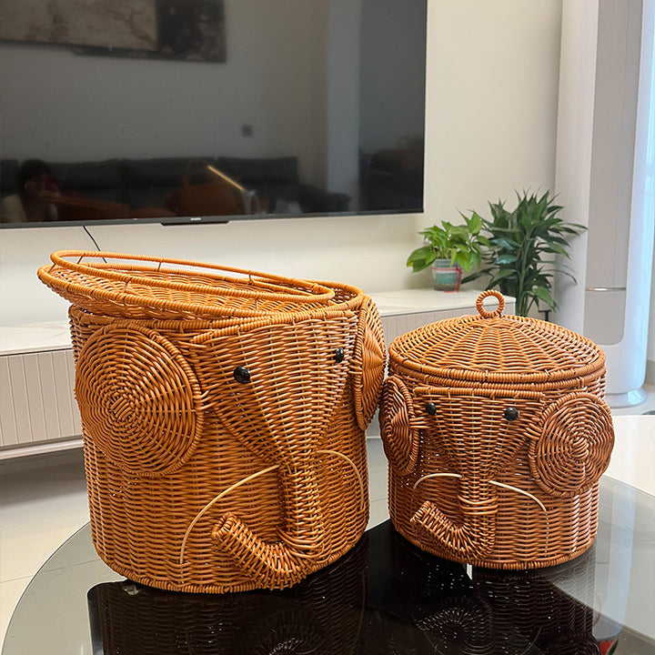 Elephant-Shaped Woven Storage Basket Stornfield