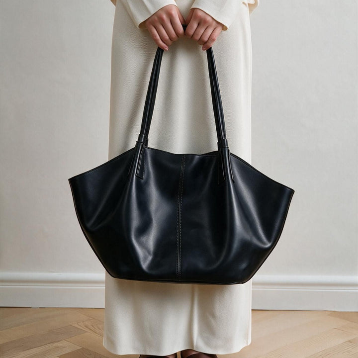Slouchy Sculptural Open-Top Shoulder Tote with Center Seam